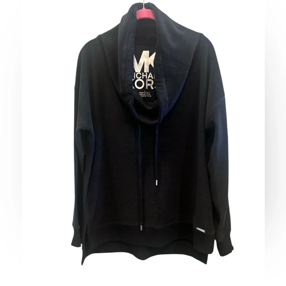 Michael Kors Black Velour Cowl Neck Drawstring Pullover Size Large